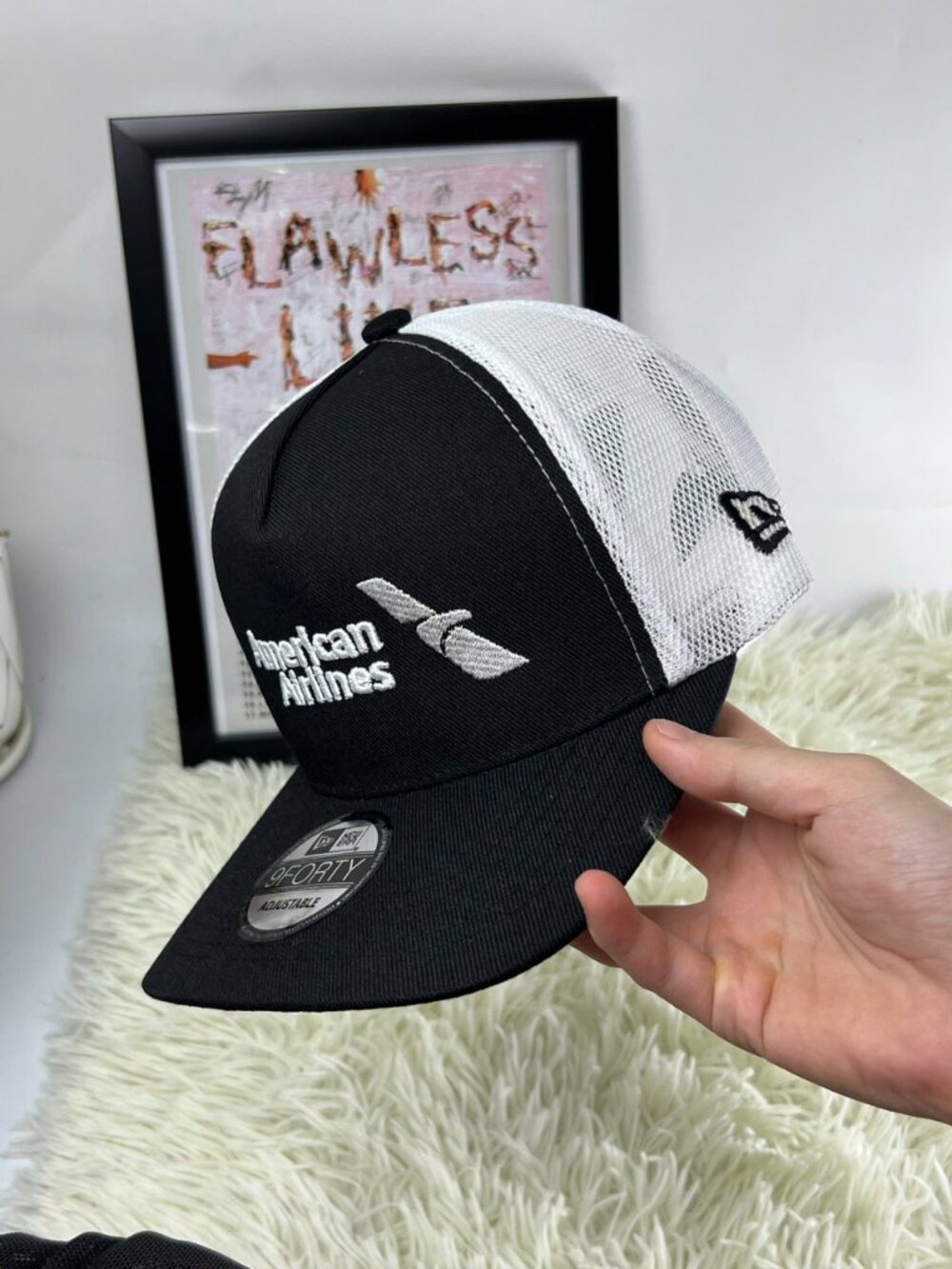 American Airlines Embroidered New Era 9FORTY Black White Trucker Hat